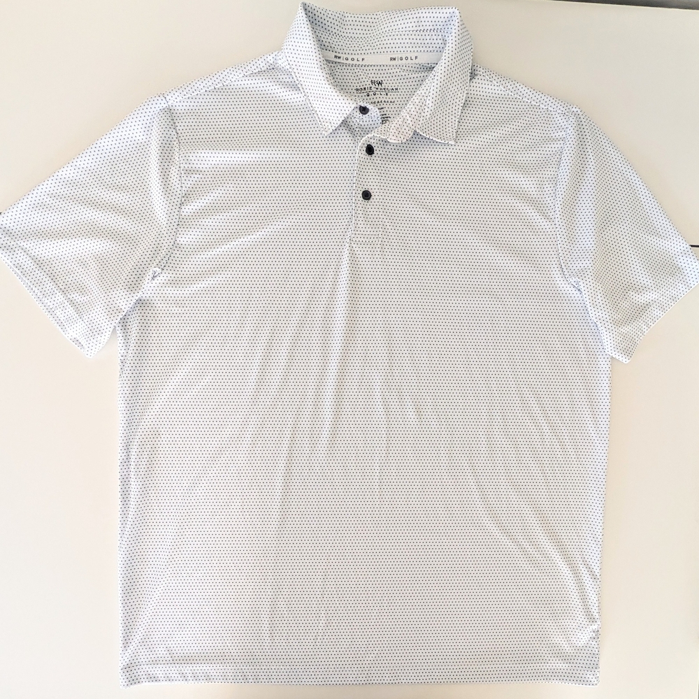 RW Rorie Whelan Golf Polo XL White Black Dot Performance Shirt